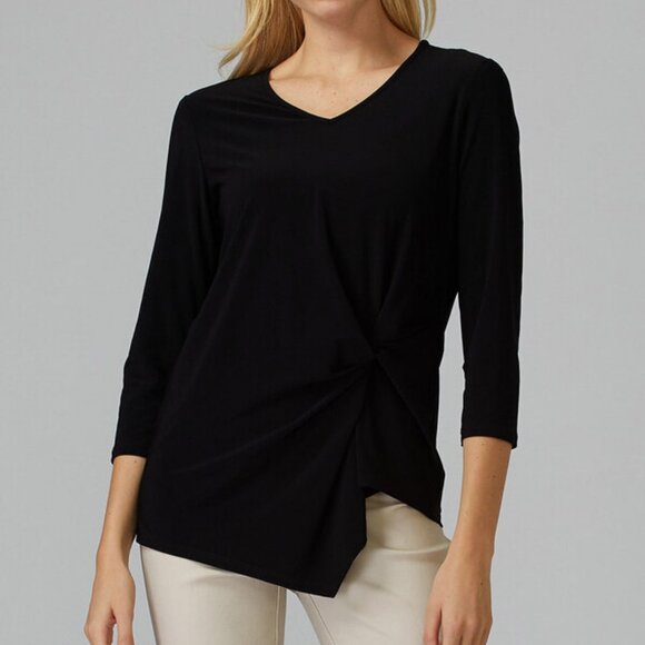 Joseph Ribkoff Knot Front Asymmetric Hem 3/4 Sleeve Top 193138 Black Womens 12 - Picture 2 of 8